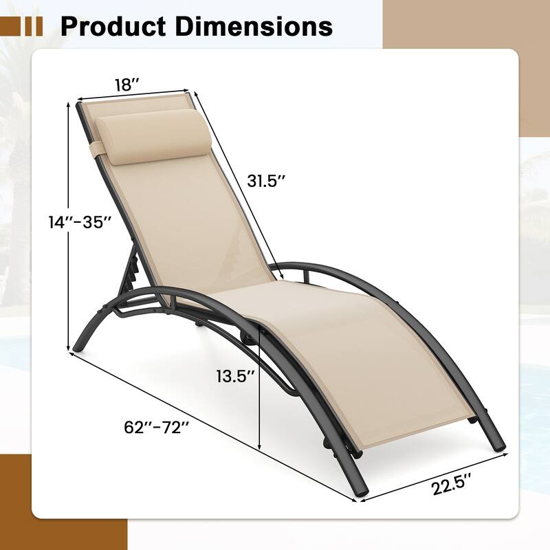 Gymax Patio Chaise Lounges Set of 2 w/5-Position Backrest & Breathable
