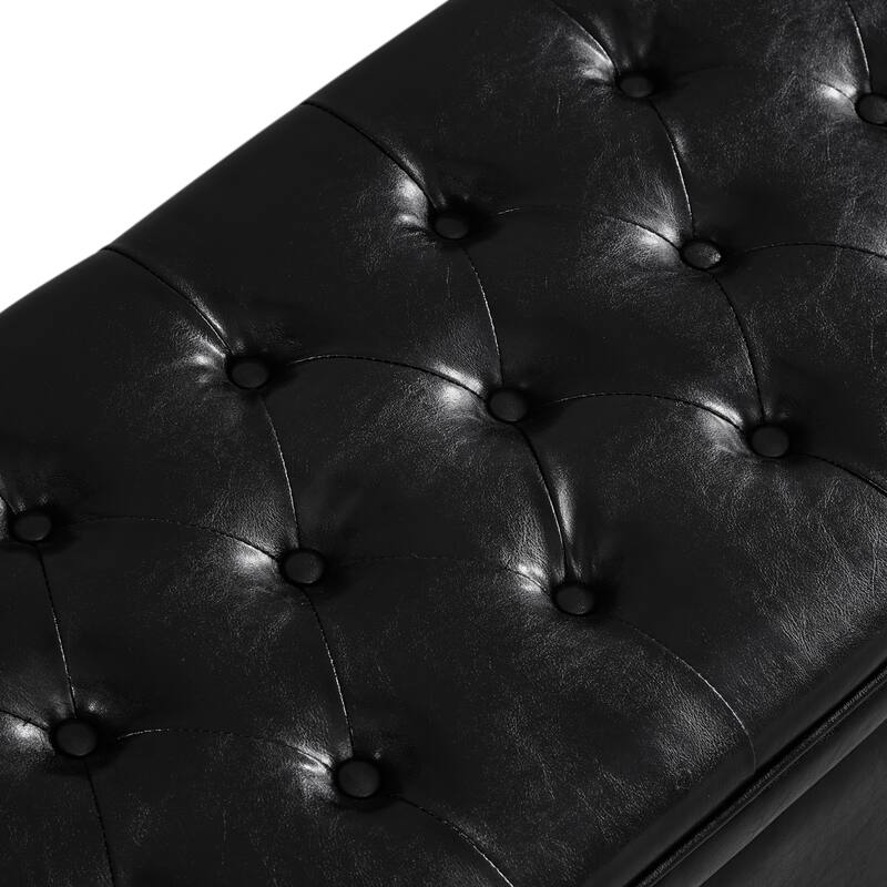 Modern Upholstered Tufted Storage Bench, 45" Wide Bed Bench with Spindle Wooden Legs