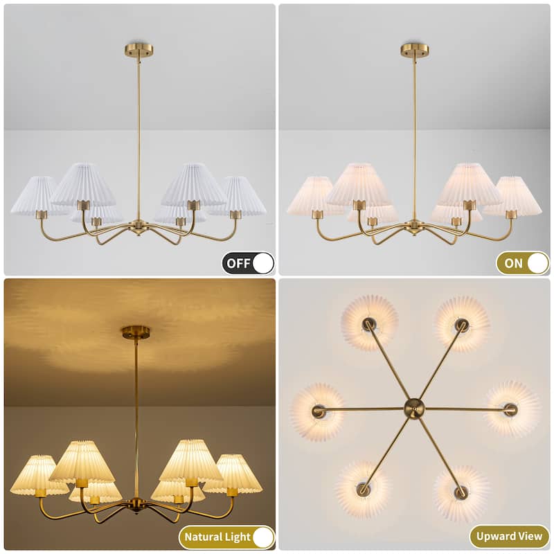 Starsky 6-Light Chandelier with Pleated Fabric Shades Handmade Black & Gold for Dining Room, Kitchen, Living Room and Foyer