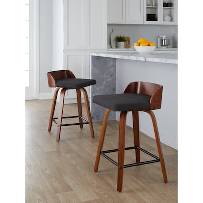 Carson Carrington Marstrand 24" Fixed-Height Counter Stool with Bent Wood Legs & Square Footrest (Set of 2)
