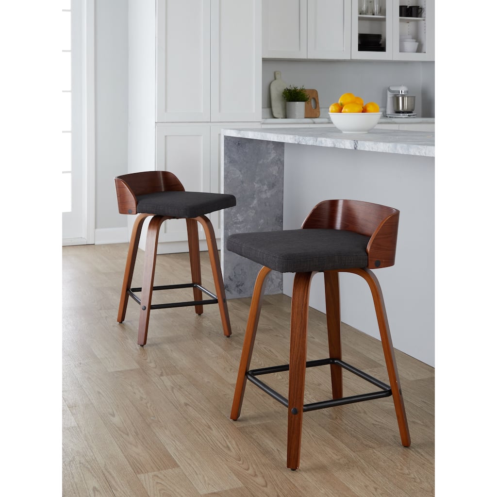 Carson Carrington Marstrand 24" Fixed-Height Counter Stool with Bent Wood Legs & Square Footrest (Set of 2)