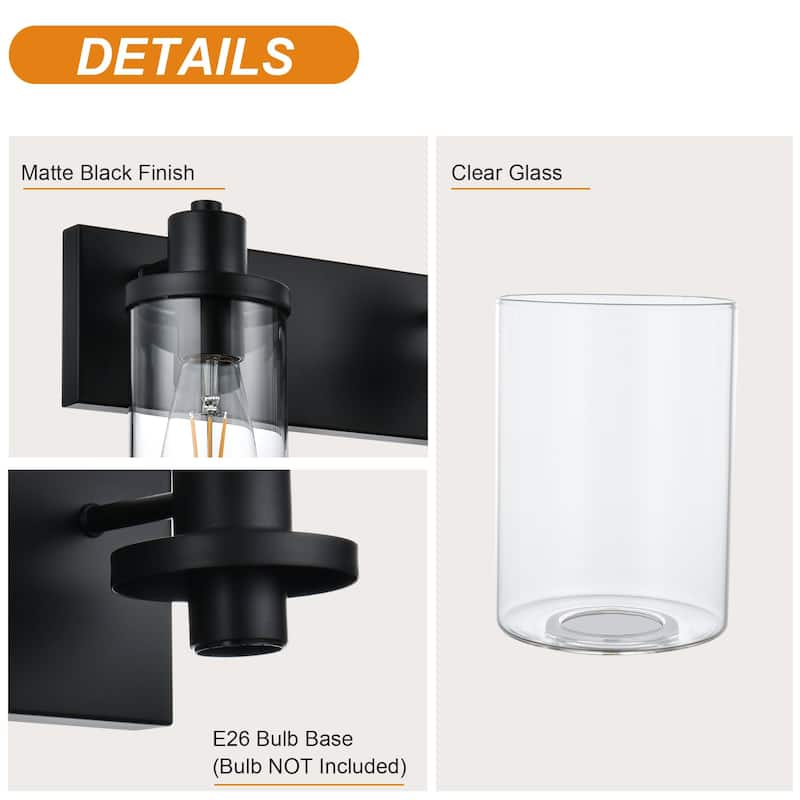 2 Light Bathroom Vanity Lighting with Clear Glass Shade