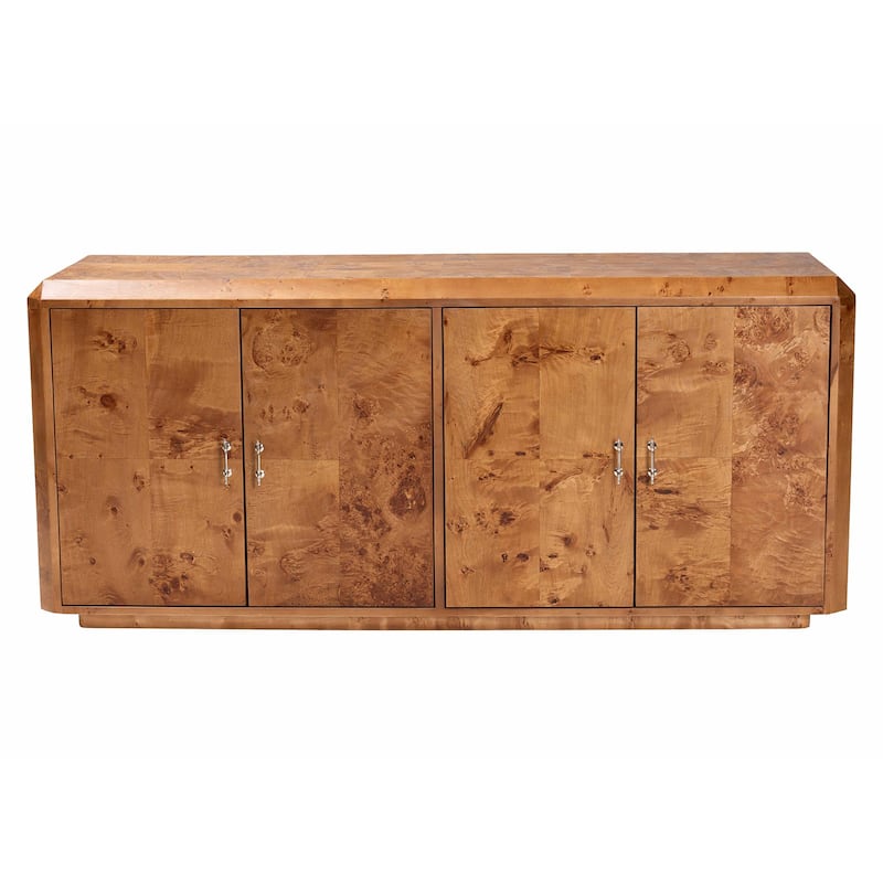 Valora Modern and Contemporary Natural Mappa Real Burl Wood 4-Door Sideboard Buffet