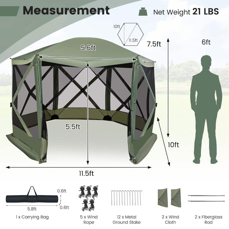 Pop Up Gazebo Portable Screen Tent Instant Canopy Shelter w/ Carry Bag