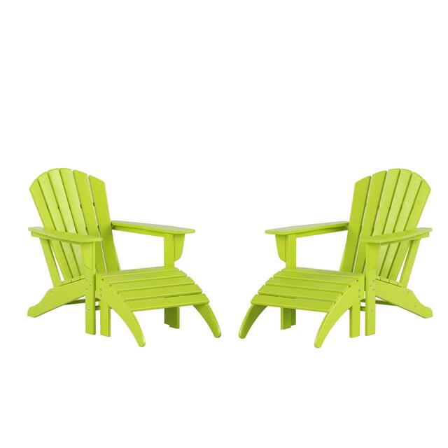 Laguna 4-Piece Adirondack Chairs with Ottomans Set - Lime