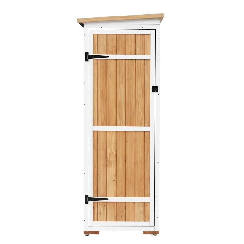 5.5ft Hx4.1ft L Outdoor Wooden Storage Shed With Waterproof Asphalt Roof, Four Lockable Doors, And Multi-Tier Shelves