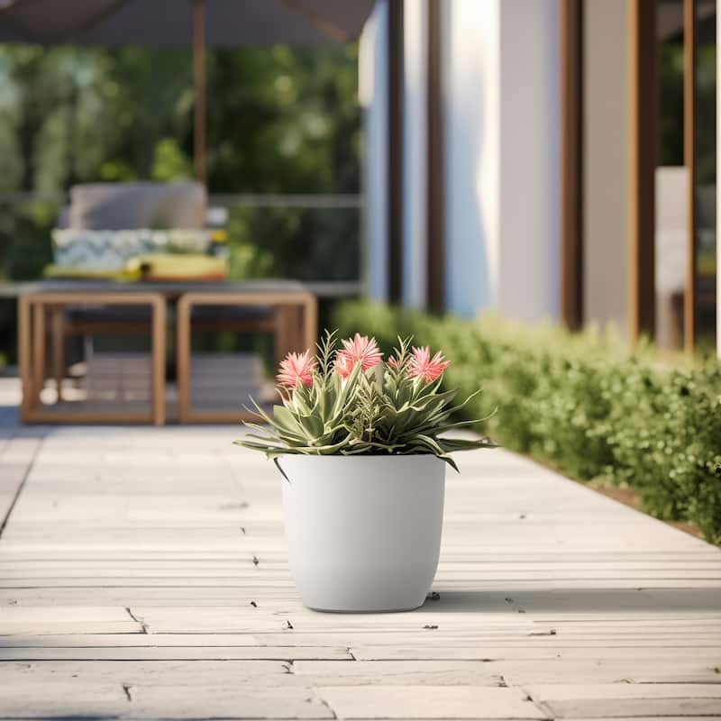 Tall Concrete Round Plant Pots / Large Indoor and Outdoor flower Planters - 13.5 Inch x 13 Inch - Crisp White