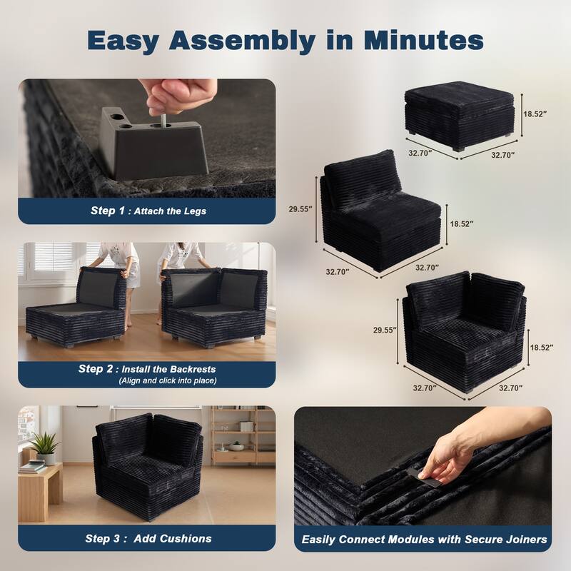 XIZZI Modular Sectional Sofa Chaise Couch with Ottoman