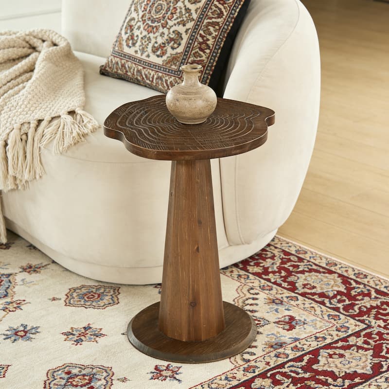 19.69" Solid Wood Stump Side Table, Rustic Nightstand - Brown