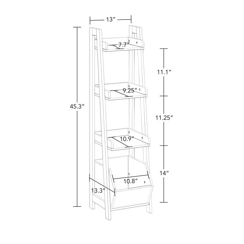 RiverRidge Amery 4-Tier 13in Ladder Shelf with Display Shelf and Storage Organizer Bin - White