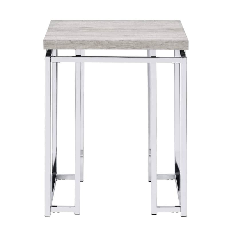 Kindler Natural Oak and Chrome End Table with Metal Sled Base