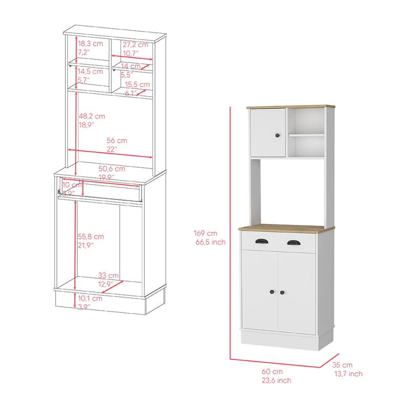 Microwave Storage Stand With 3-Doors And Drawer