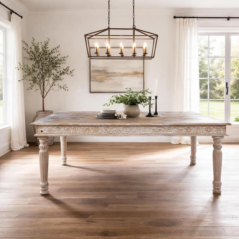 Driftwood Recycled Carved Dining Table -83" - 83