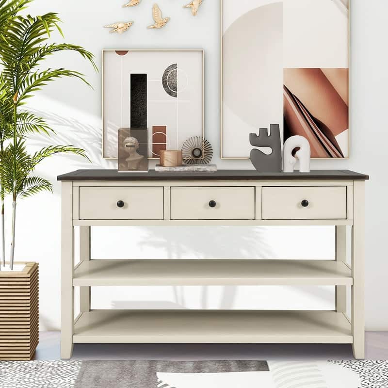 50 "inch retro modern design narrow sofa table with pine solid wood frame - Beige