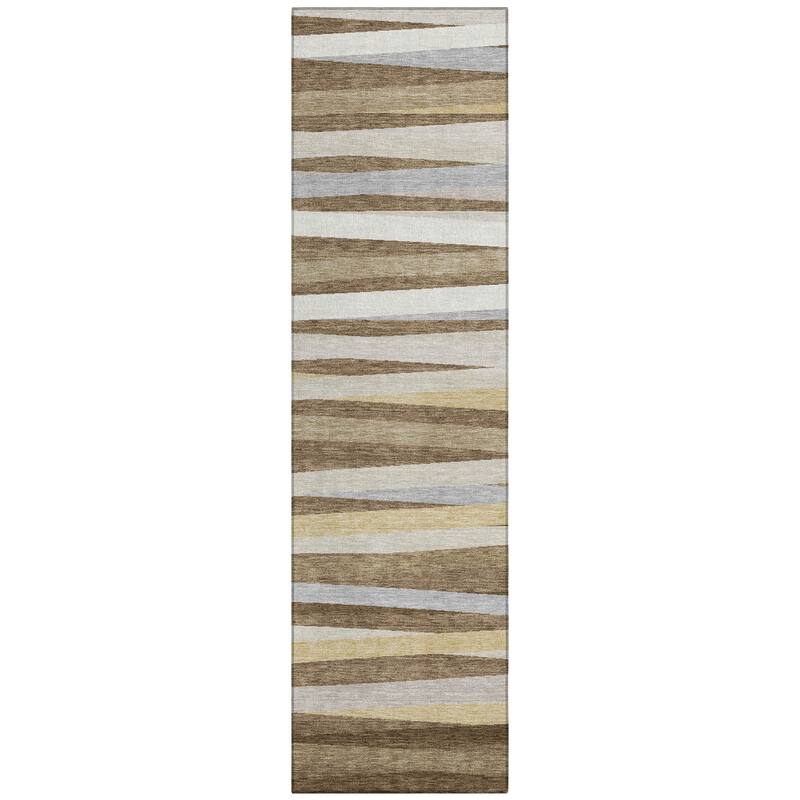 Machine Washable Indoor/ Outdoor Modern Stripes Chantille Rug