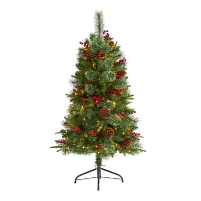 4ft. Mixed Pine Artificial Christmas Tree with 150 Clear LED Lights, Pine Cones & Berries - Petite X-Mas Accent Tree