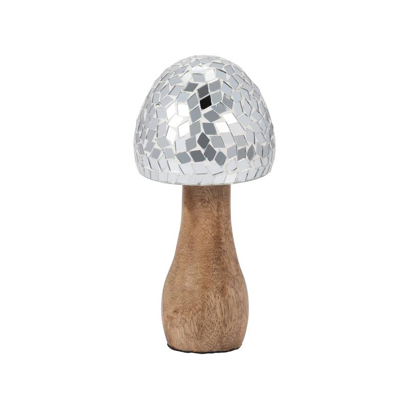 Sagebrook Home Wood, Mosaic Mushroom, Silver, Round, Mosaic, Perfect for Chic Home Decor