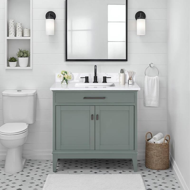 Madison 36 in. Single Sink Bathroom Vanity with Engineered Stone Top - 37" x 22"D x 35"H