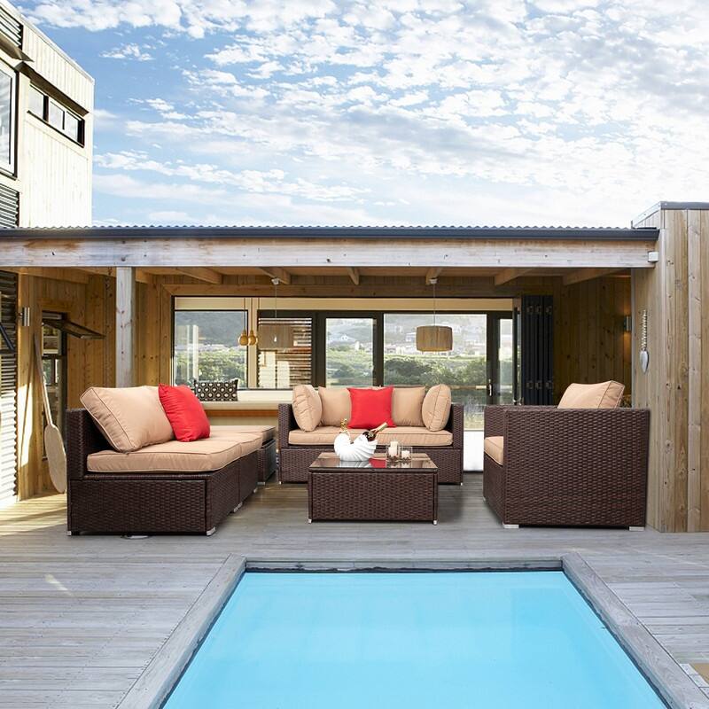 Wicker 6 - Person Outdoor Sectional Conversation Set with Cushions