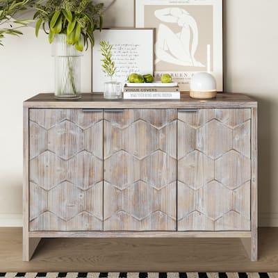Farmhouse 3 Door Wooden Cabinet Sideboard Buffet