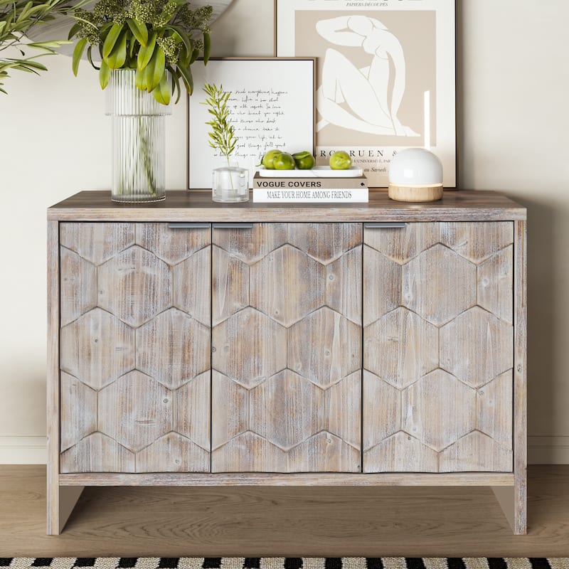 Farmhouse Style Wooden Sideboard Buffet Server Cabinet with Doors