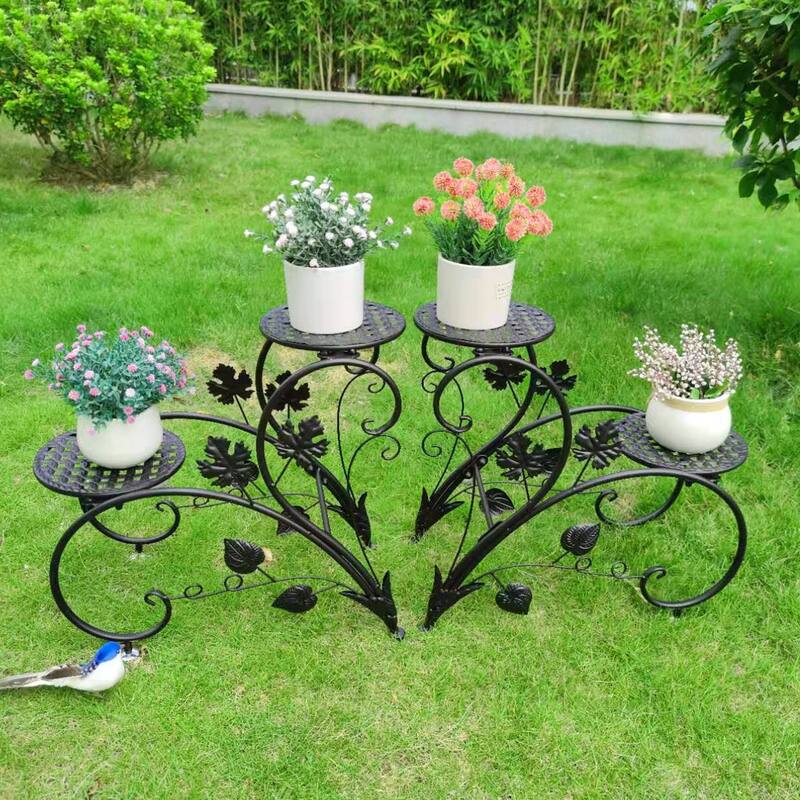 Sef of 2 Tier Metal Plant Pot Stand Garden Flower Display Shelf