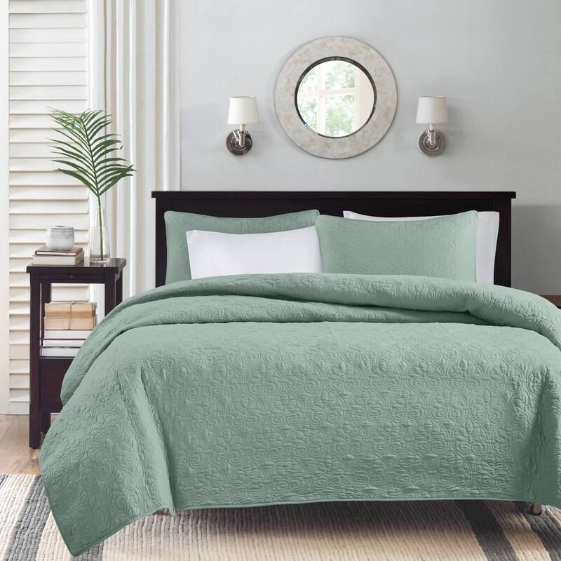 Madison Park Mansfield Reversible Quilt Set - Seafoam - King