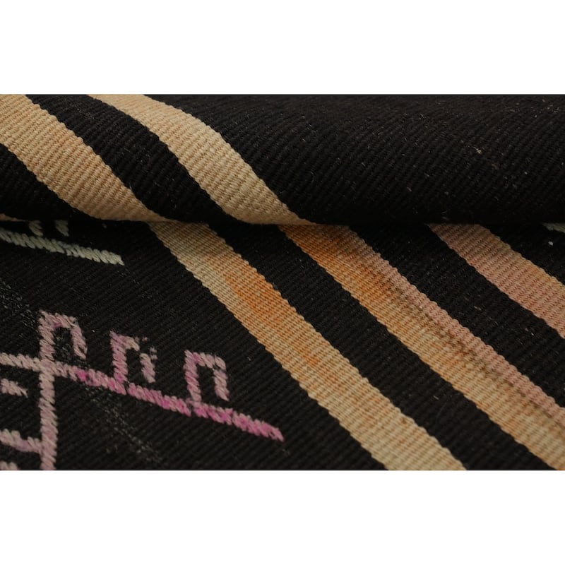 Hand Woven Oriental 100% Wool Carpet Southwestern Tribal Black Kilim Runner Rug - 11' 9'' X 3' 2''