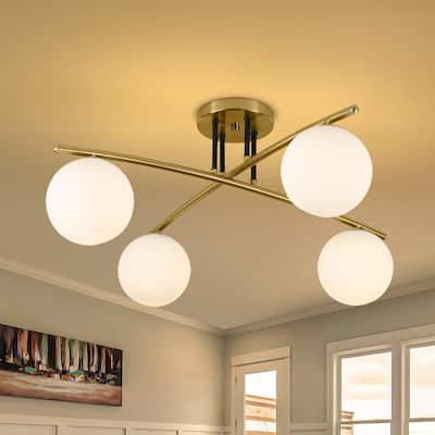 Gold Modern 4 - Light Globe Semi - Flush Ceiling Lamp - Polished Gold