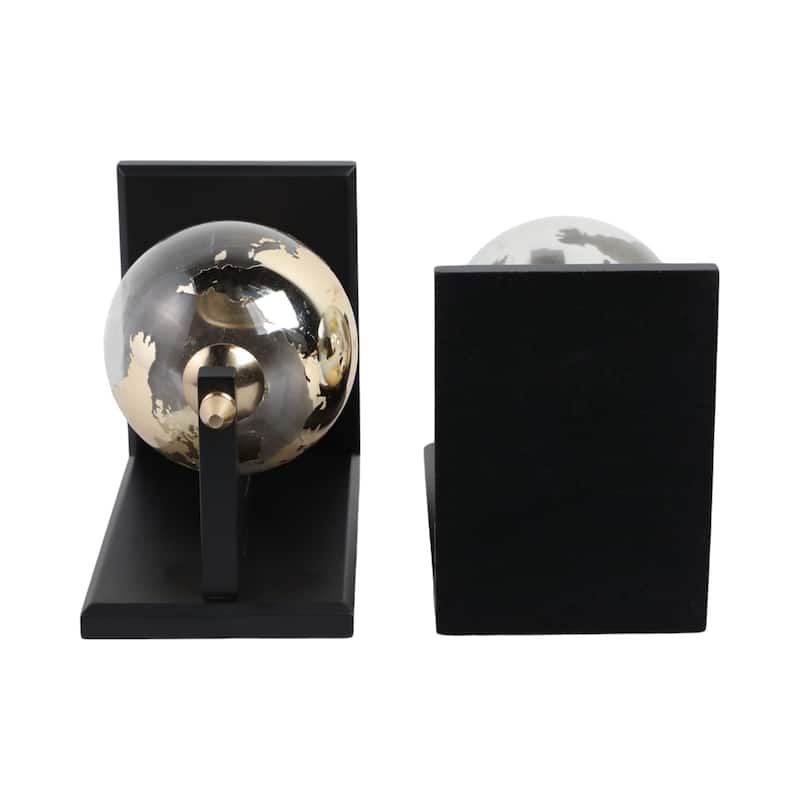 Decorative Glass and Metal Globes Bookends - Set of 2", 9", Black - 14.0"