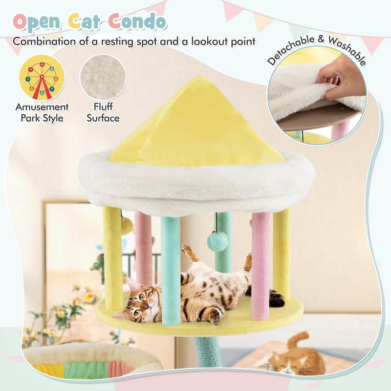 Multi-Layer Cat Tree with 2 Removable Perches Scratching Posts - 19.5" x 19.5" x 9.5"