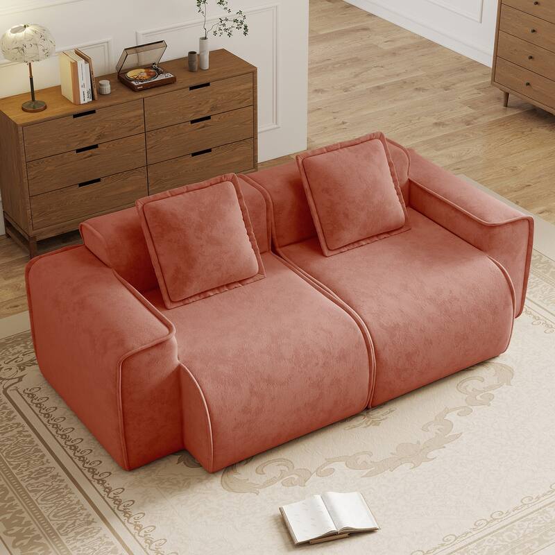Streamlined Design Modular 2 Seat Boneless Velvet Fabric Sofa - 8' x 10' - Red - Symmetrical