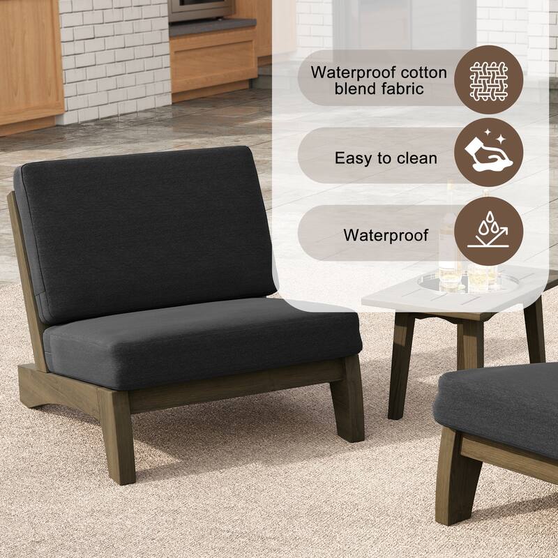 4 Set Outdoor Patio Teak Wood Club Chairs Loveseat with Cushion