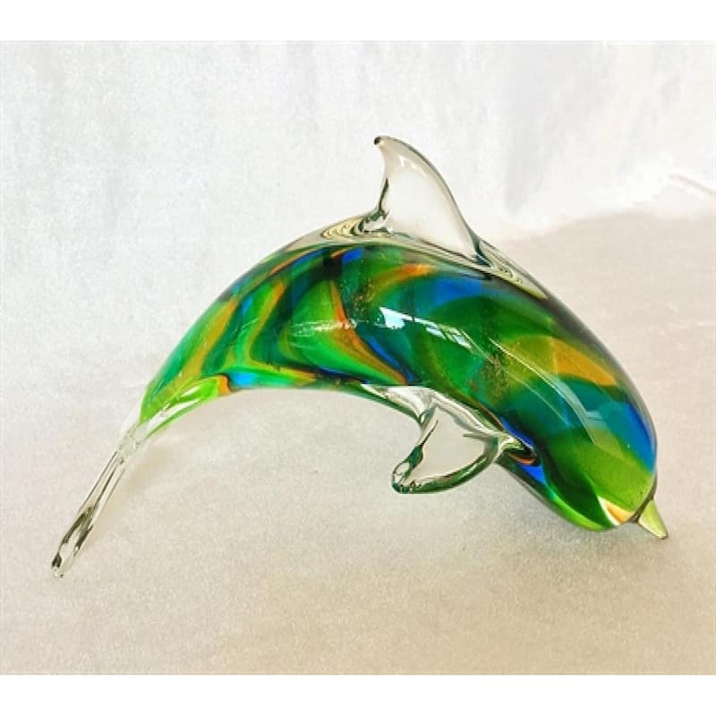 Multi Color Patterned Hand Blown Glass Dolphin Figurine