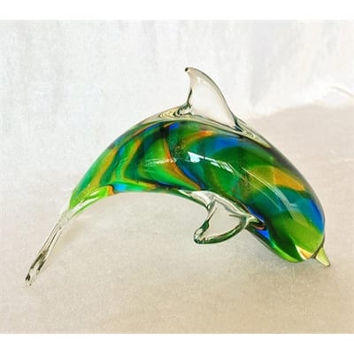 Multi Color Patterned Hand Blown Glass Dolphin Figurine