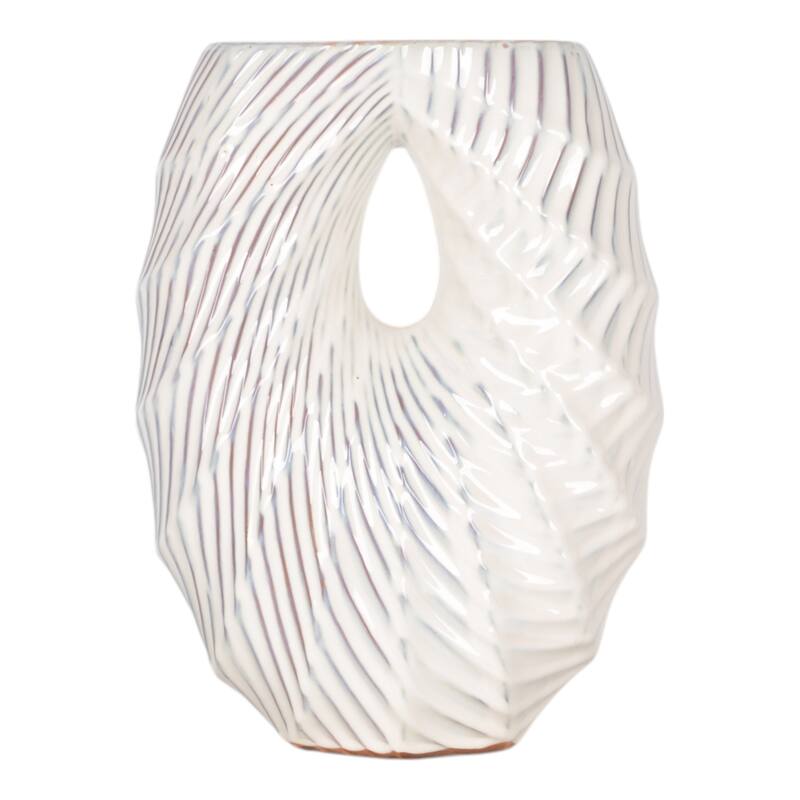 Ceramic Decorative Vase with Coastal Shell and Wavy Textured Design