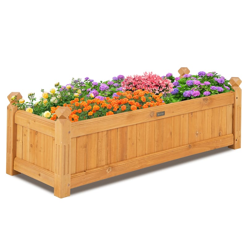 Gymax Patio Wooden Raised Garden Bed Rectangular Garden Planter w/ - Brown