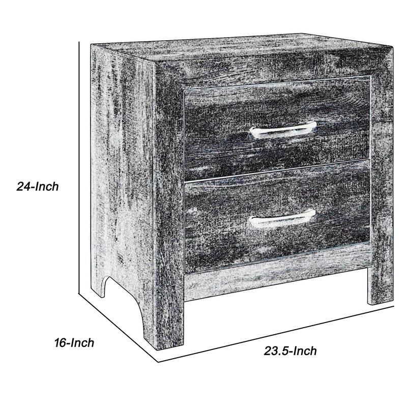 2 Drawer Rustic Wooden Nightstand with Block Legs, Brown