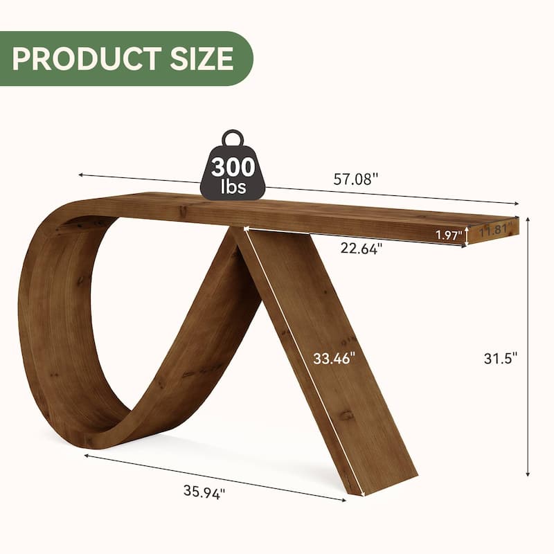 57" Solid Wood Console Table for Entryway, Living Room, Narrow Long Sofa Table - 57.08" L x 11.81" W x 31.5" H