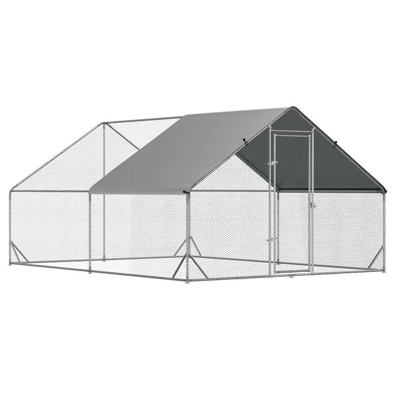 Outdoor Chicken Run for Chickens, Bunnies, Ducks and Small Animals - 9.8' L x 13.1' W x 6.6' H - Silver
