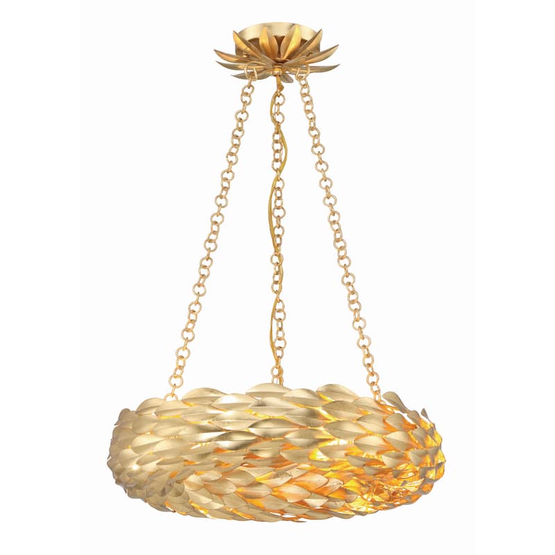 Broche 6 Light Antique Gold Chandelier - 18"W x 3.75"H x 18"D