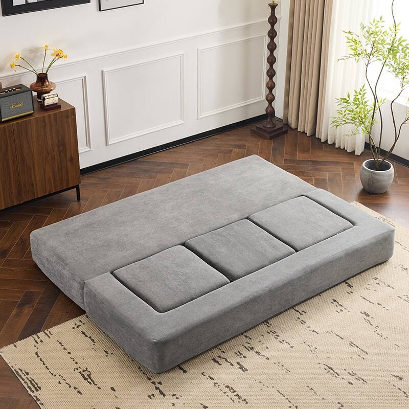 Convertible Sectional Sofa With 3 Storage Ottomans - High-Resilience Foam Sleeper, Space-Saving Chenille Floor Sofa