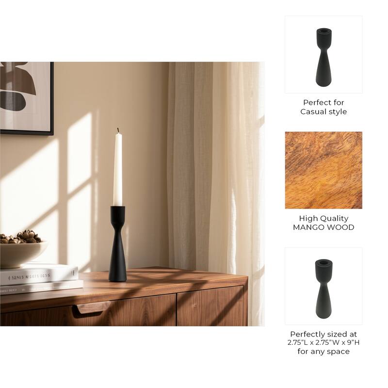 Mango Wood Taper Candle Holder Minimalist Silhouette Modern Design