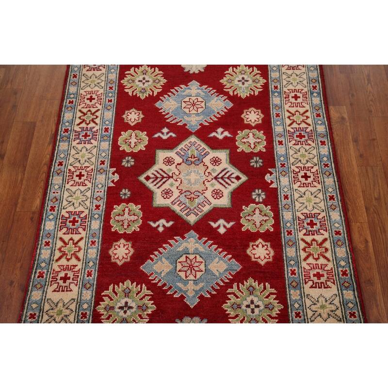 Red Kazak Foyer Rug Hand-Knotted Wool Carpet - 3'3" x 4'6"