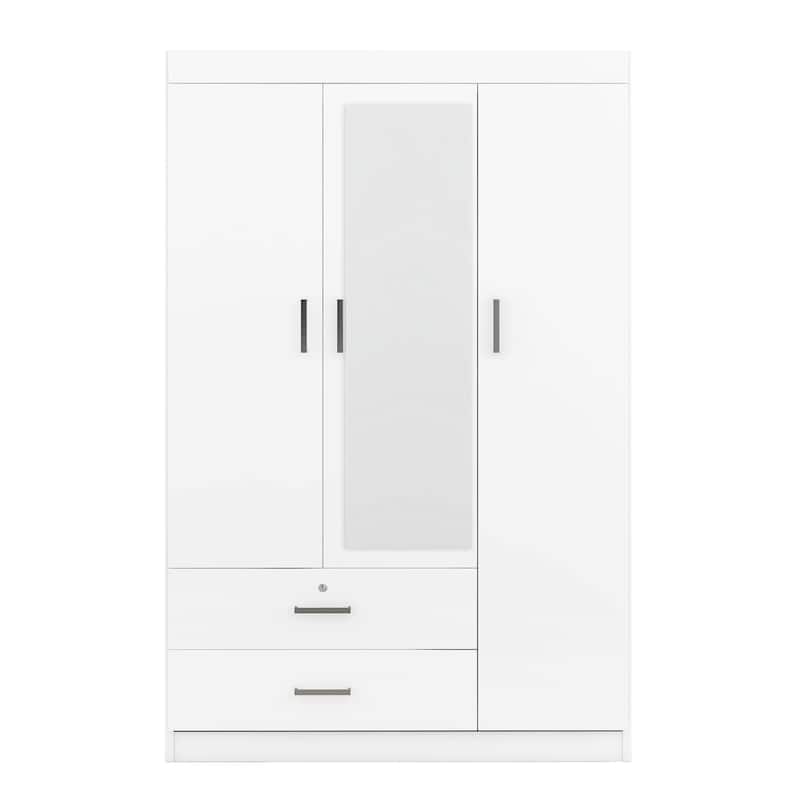 White Armoire Wardrobe Closet with Hanging Rails, Clothes Storage Cabinet Organizer with Drawers and Hanging Rails