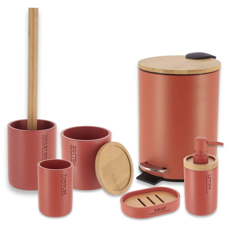 Bathroom Accessories with Natural Accents, Modern 6-piece Set