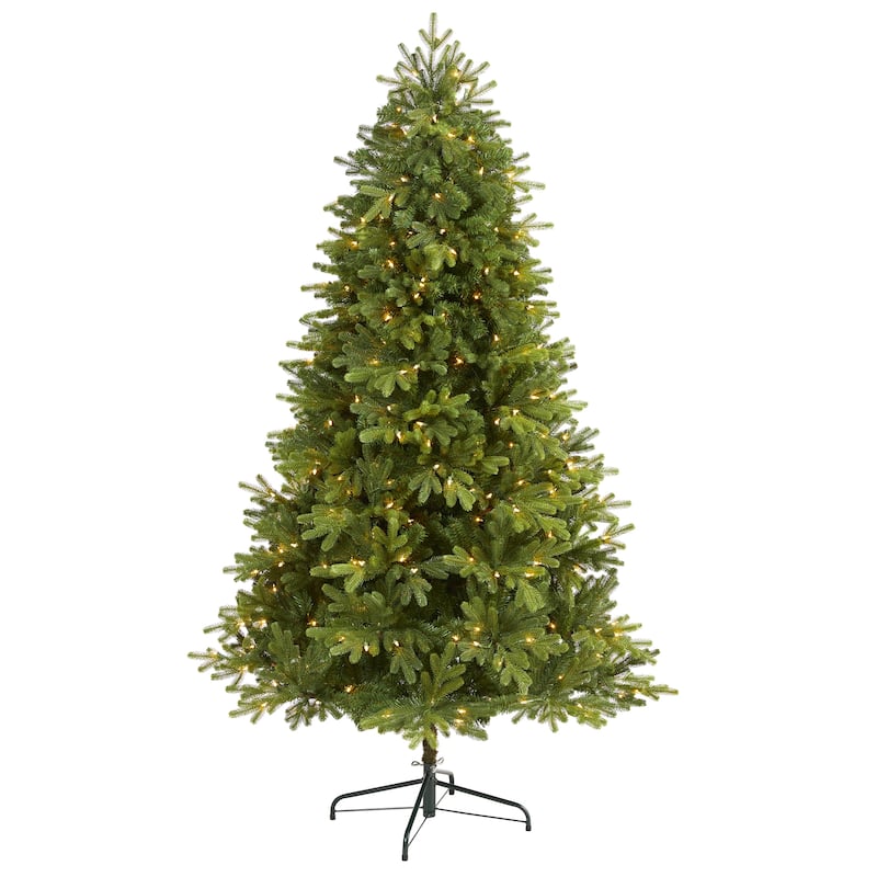 6.5' Pre-Lit Full Washington Fir Artificial Christmas Tree, Clear LED Lights - 6.5 Foot