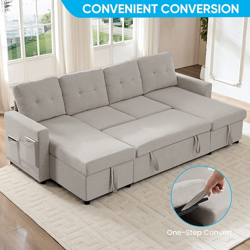 98"W 4-Seater Modular Sleeper Sofa Bed with Storage Chaise,U-shaped Sofa with Pull-out Bed