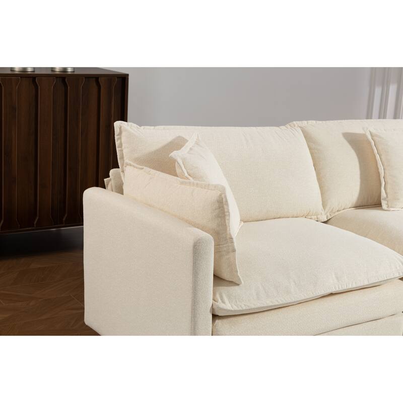 Anmytek 3-Seat 114.17" Modern Sectional Sleeper Sofa with Ottoman, Waist Pillows & Chaise Lounge