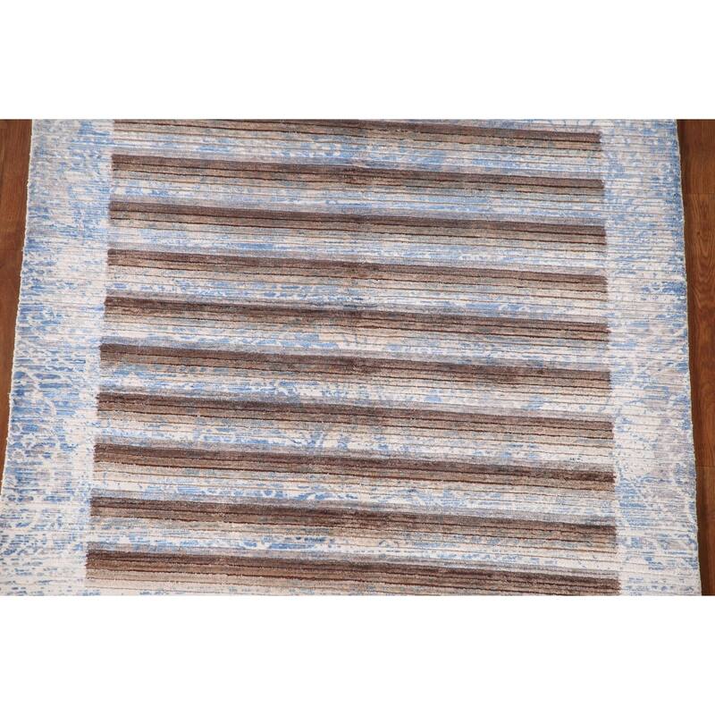 Striped Abstract Modern Accent Rug Hand-Knotted Wool Carpet - 4'1"x 5'10"